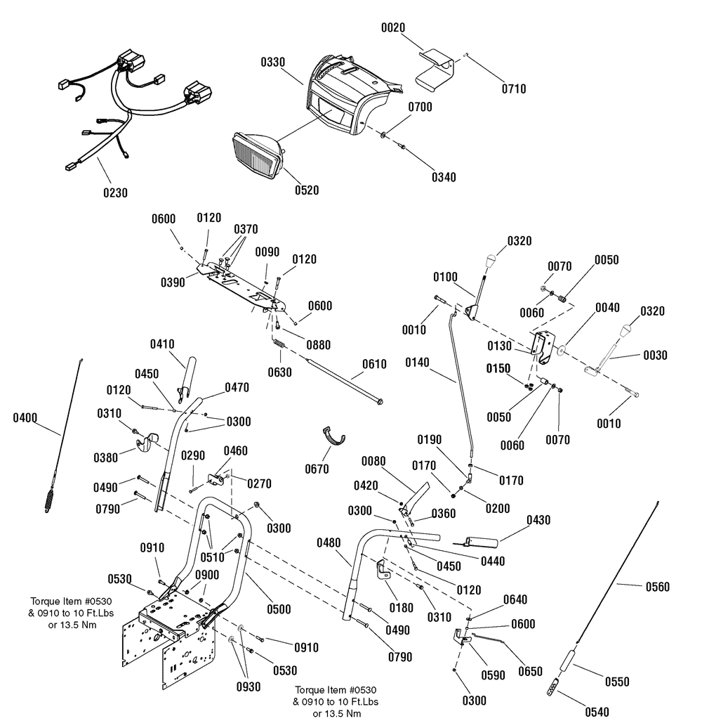 Handles And Controls Group Diagram and Parts List for 1695725 2009 Briggs and Stratton Snow Blower
